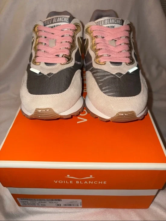 NWT VOILE BLANCHE QWARK HYPE WOMAN Suede & Technical Fabric Sneakers BEIGE-GREY - Picture 8 of 16